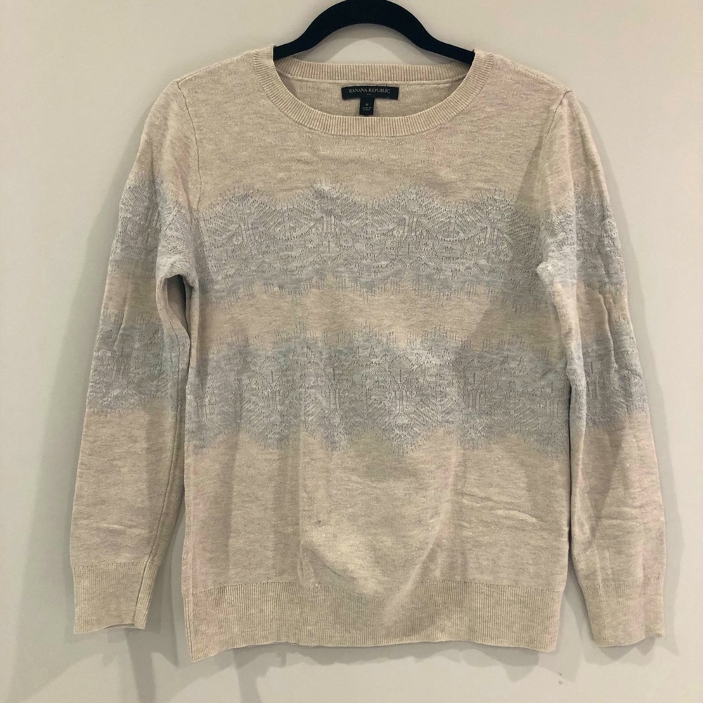 Banana Republic Chantilly Lace Stripe Neutral Crewneck Knit Sweater S